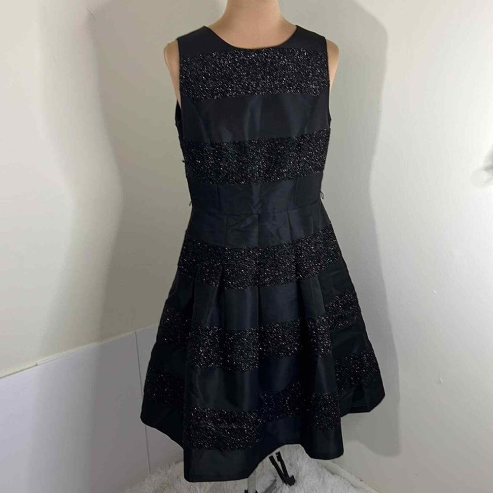 New Tommy Hilfiger Women's Black Striped Fit & Flare confetti sparkle Dress